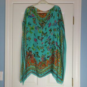 Silk Blend Poncho Butterflies Spring Open Sides Flowy Boho Fairycore Lightweight